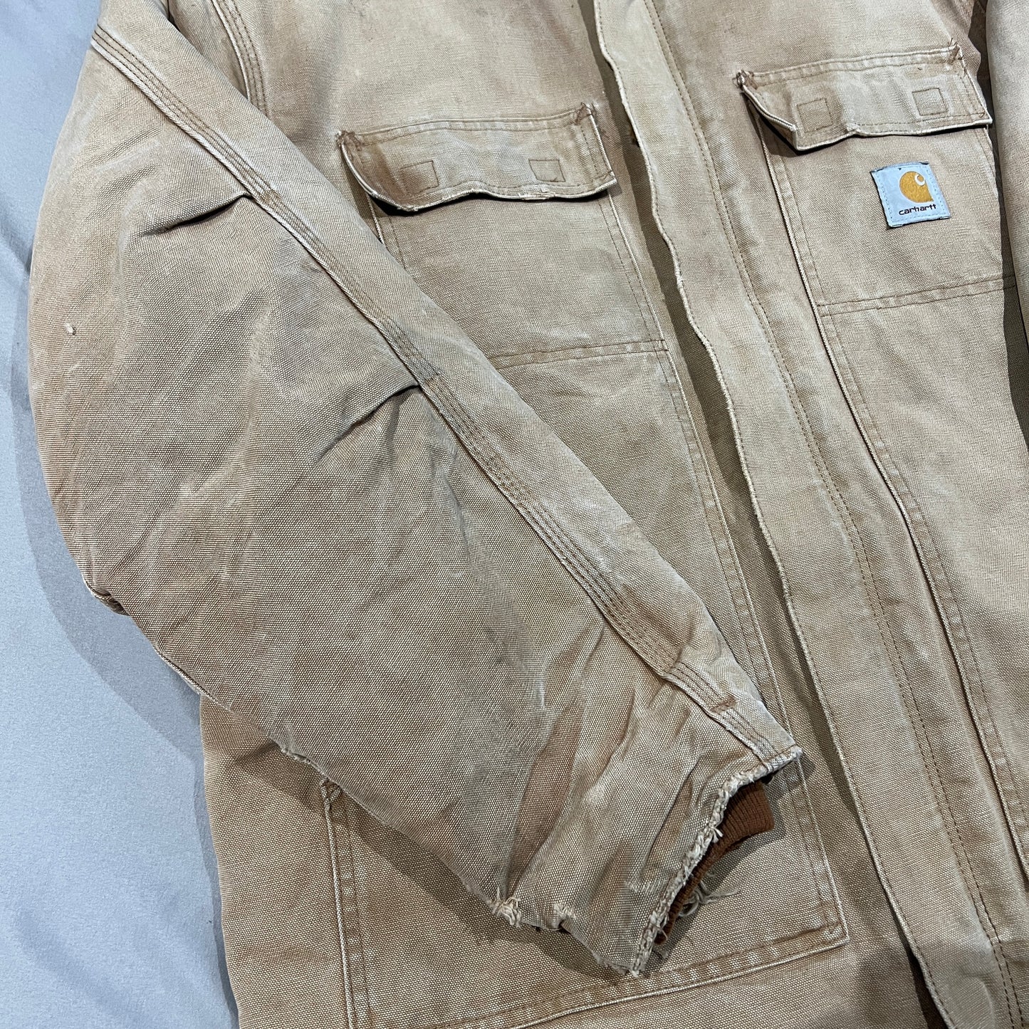 Vintage Carhartt Chore Jacket Mens Large Tan Brown Canvas