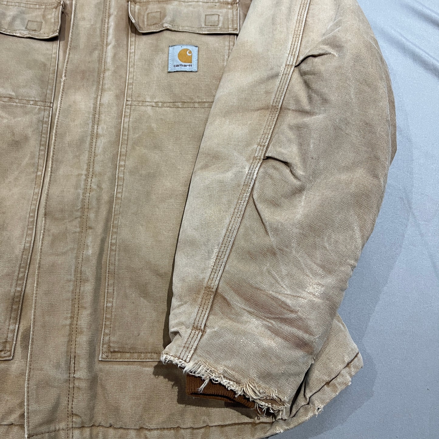 Vintage Carhartt Chore Jacket Mens Large Tan Brown Canvas