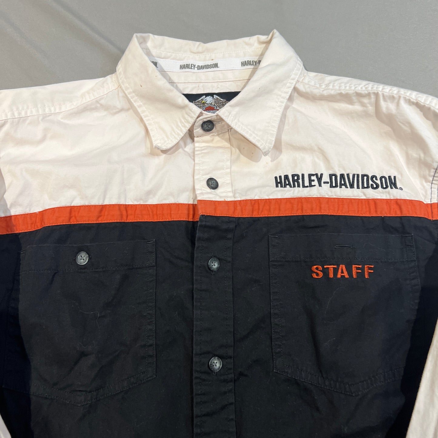 Harley Davidson Shirt Mens Large Button Up Long Sleeve Embroidered Staff