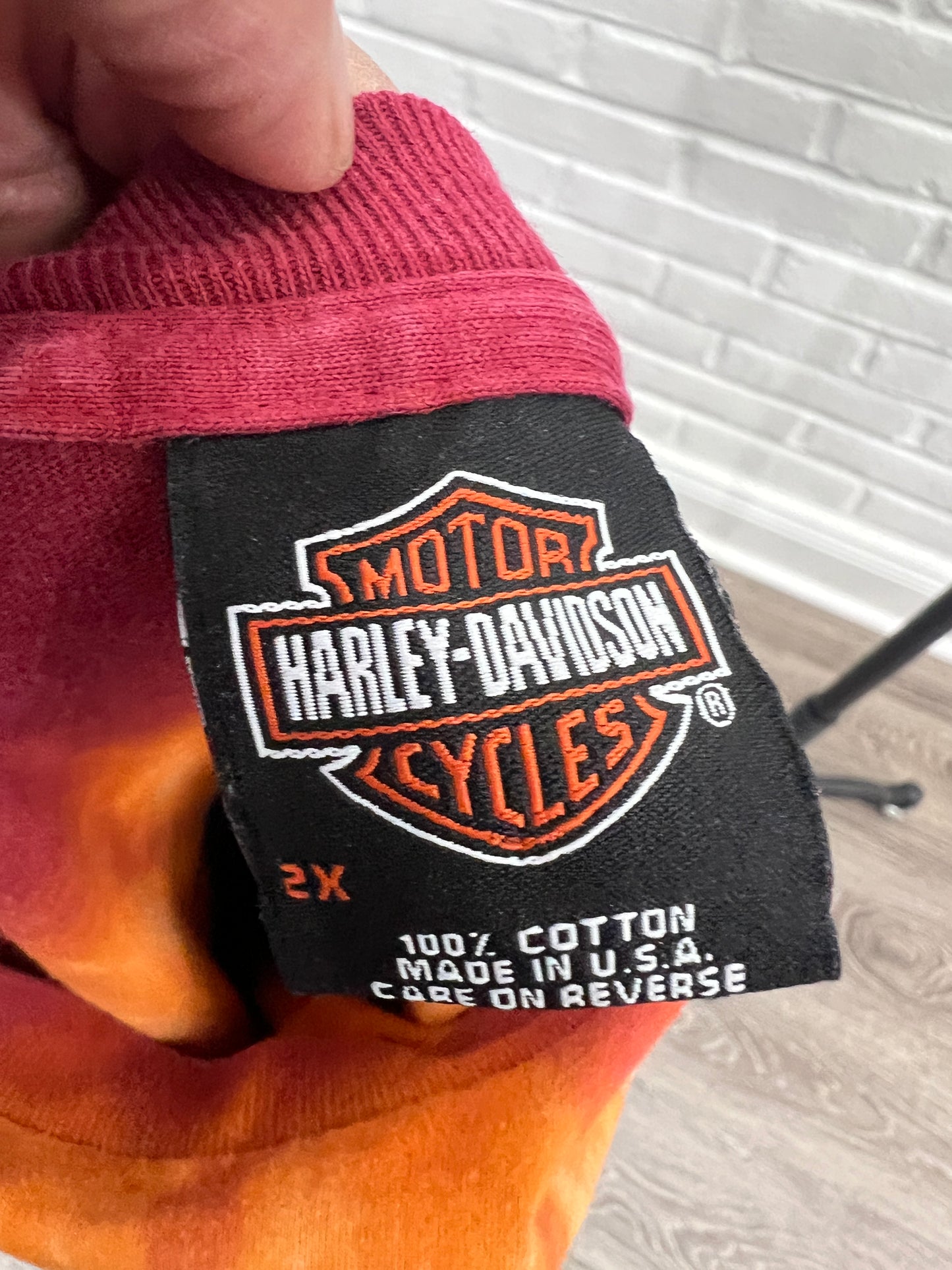 (Mens 2XL) 2008 Harley Davidson Flame Tie Dye L/S Tee