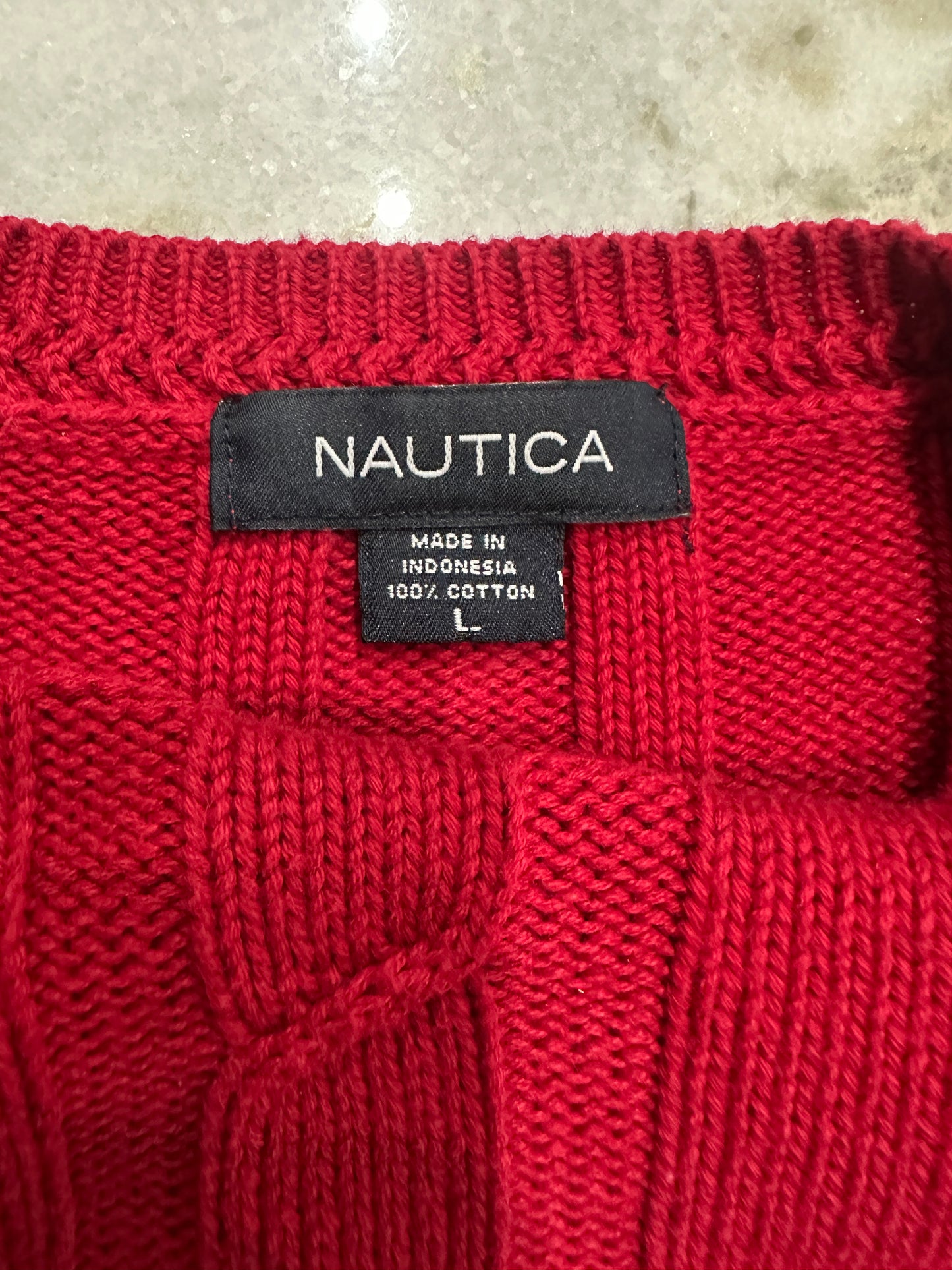 (Mens Large) Nautica Red Cable Knit Sweater