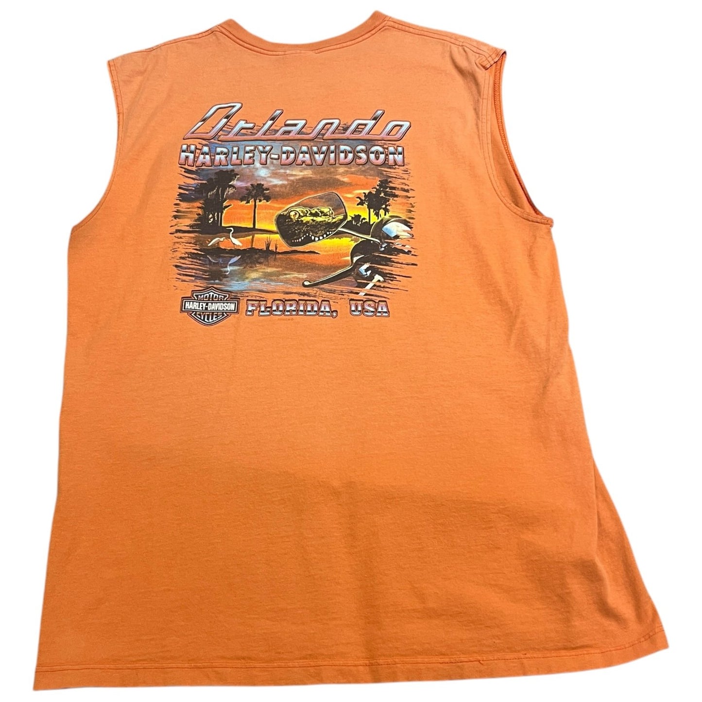 Harley Davidson Sleeveless Tank Top Shirt Mens XL Pocket Orlando Orange