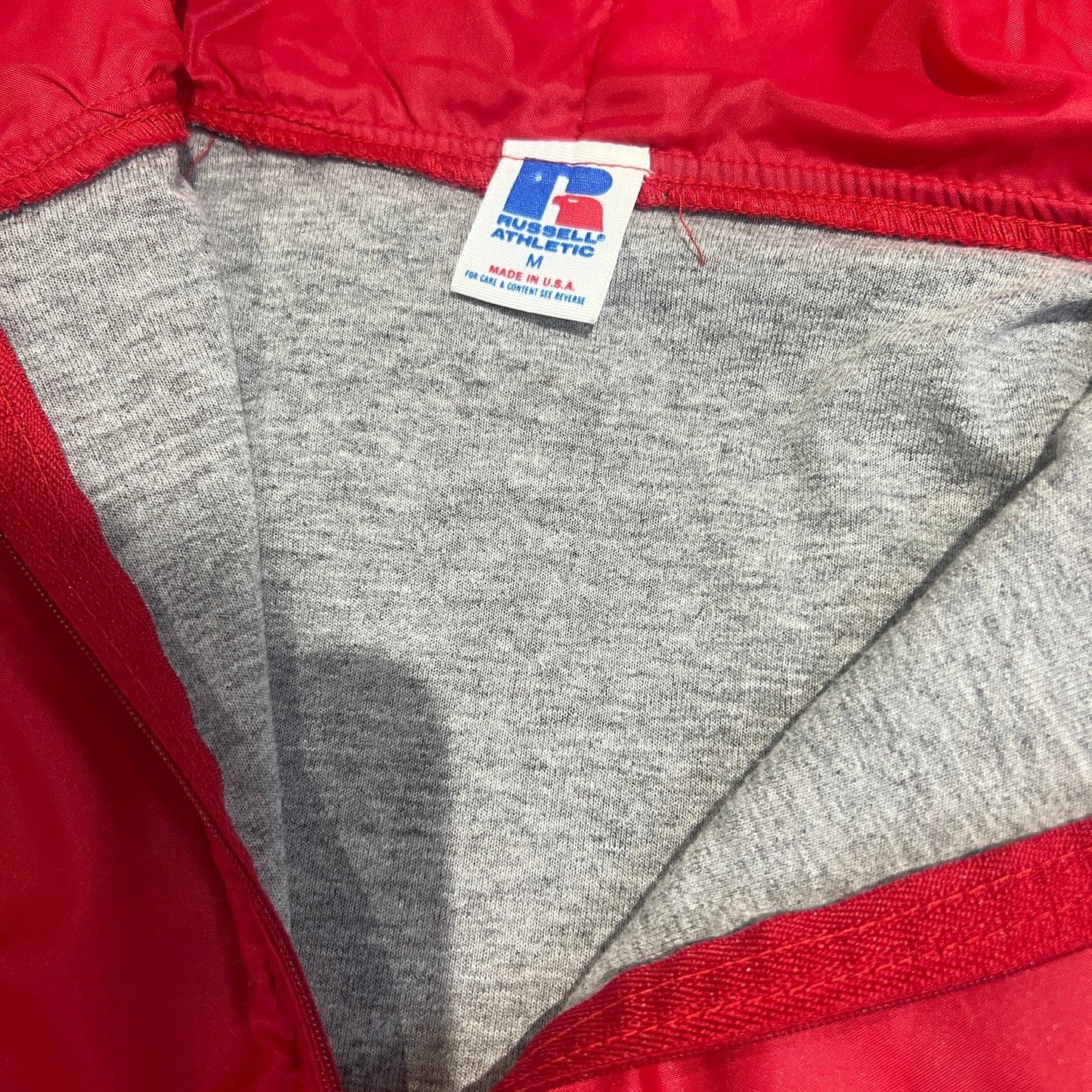 Vintage Russell Athletic Hooded Windbreaker Jacket Mens Medium Red Pullover