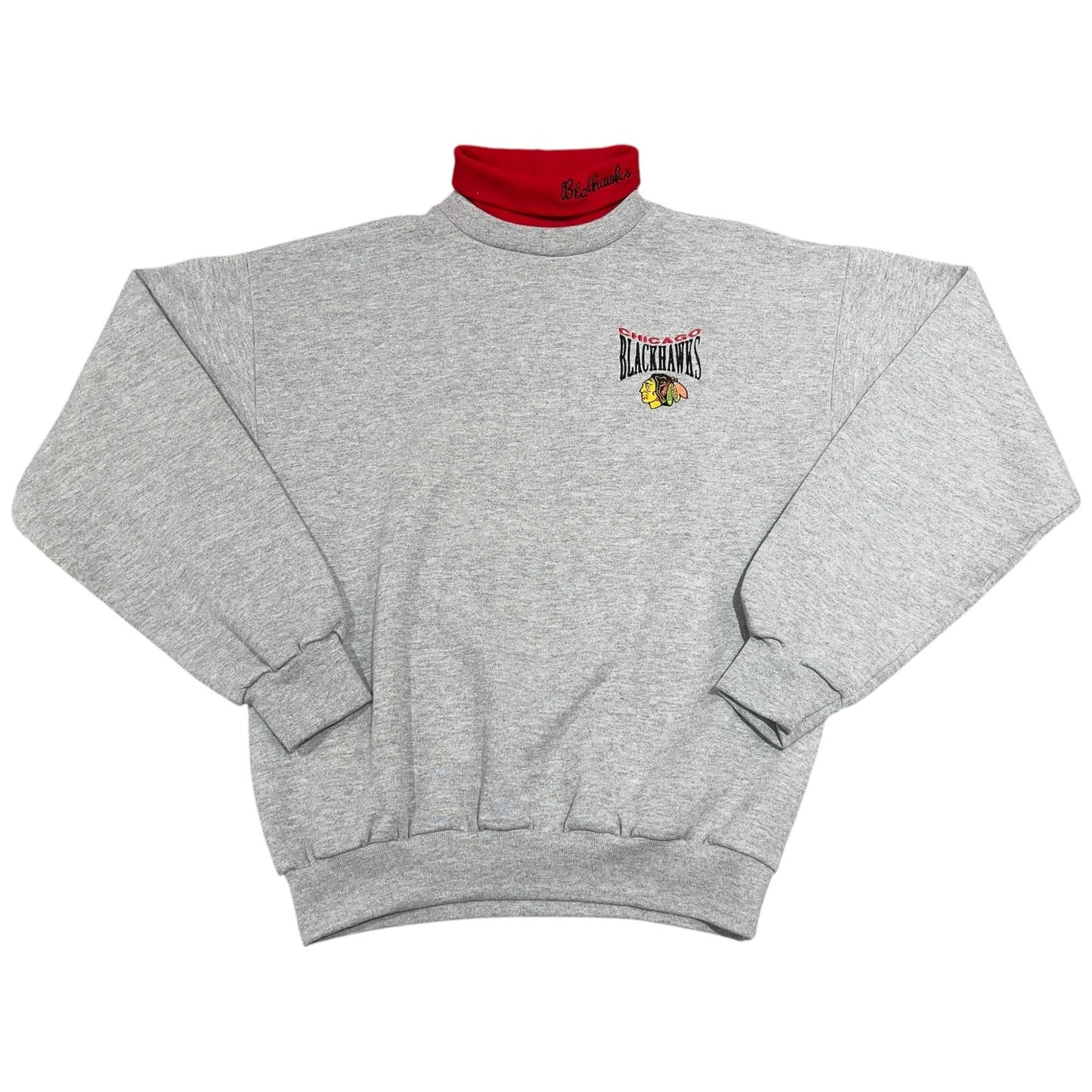 Vintage Chicago Blackhawks Turtleneck Sweater Mens Medium Embroidered Gray NHL