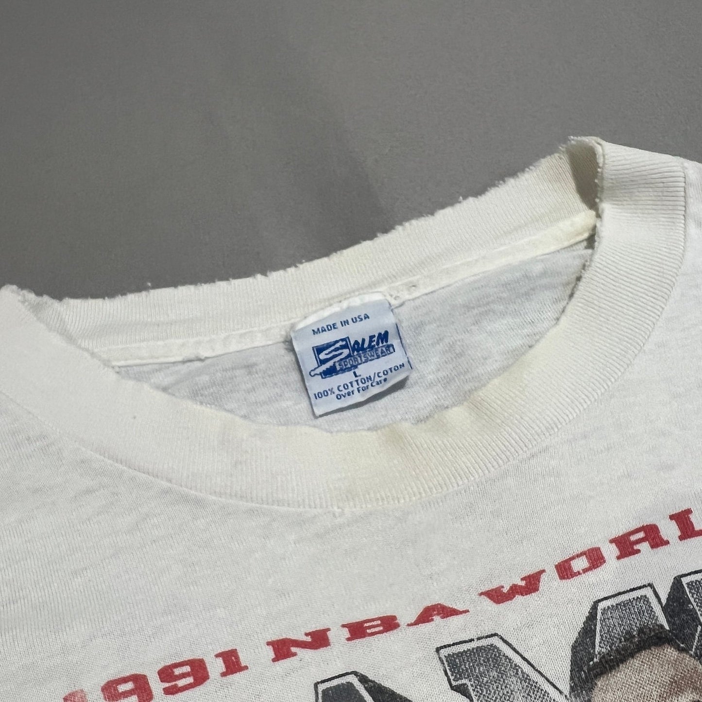 Vintage Salem Chicago Bulls 1991 World Champs Shirt Mens XL Short Sleeve White