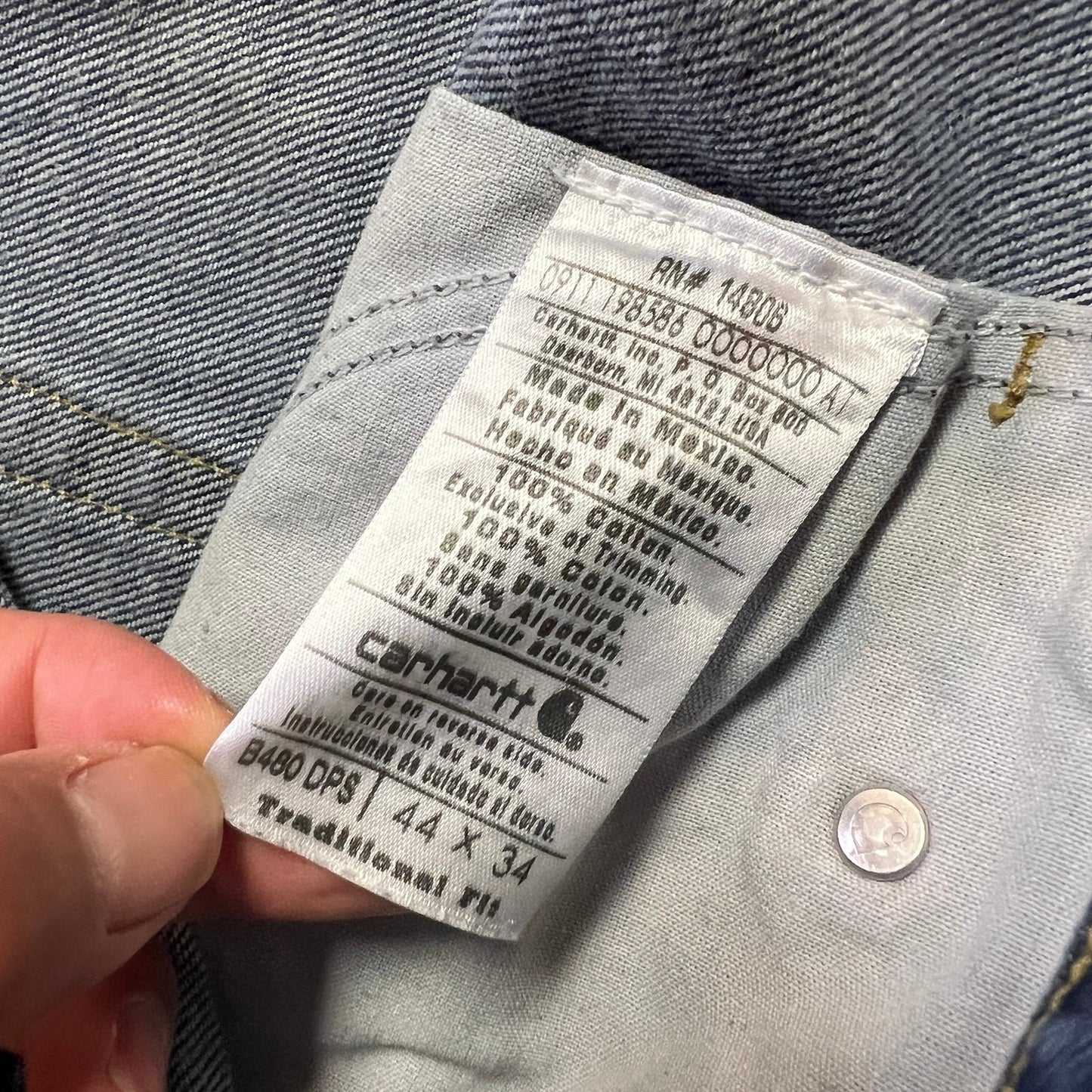 Carhartt Denim Jeans Mens 44x34 Blue B480 DPS Traditional Fit Workwear Utility