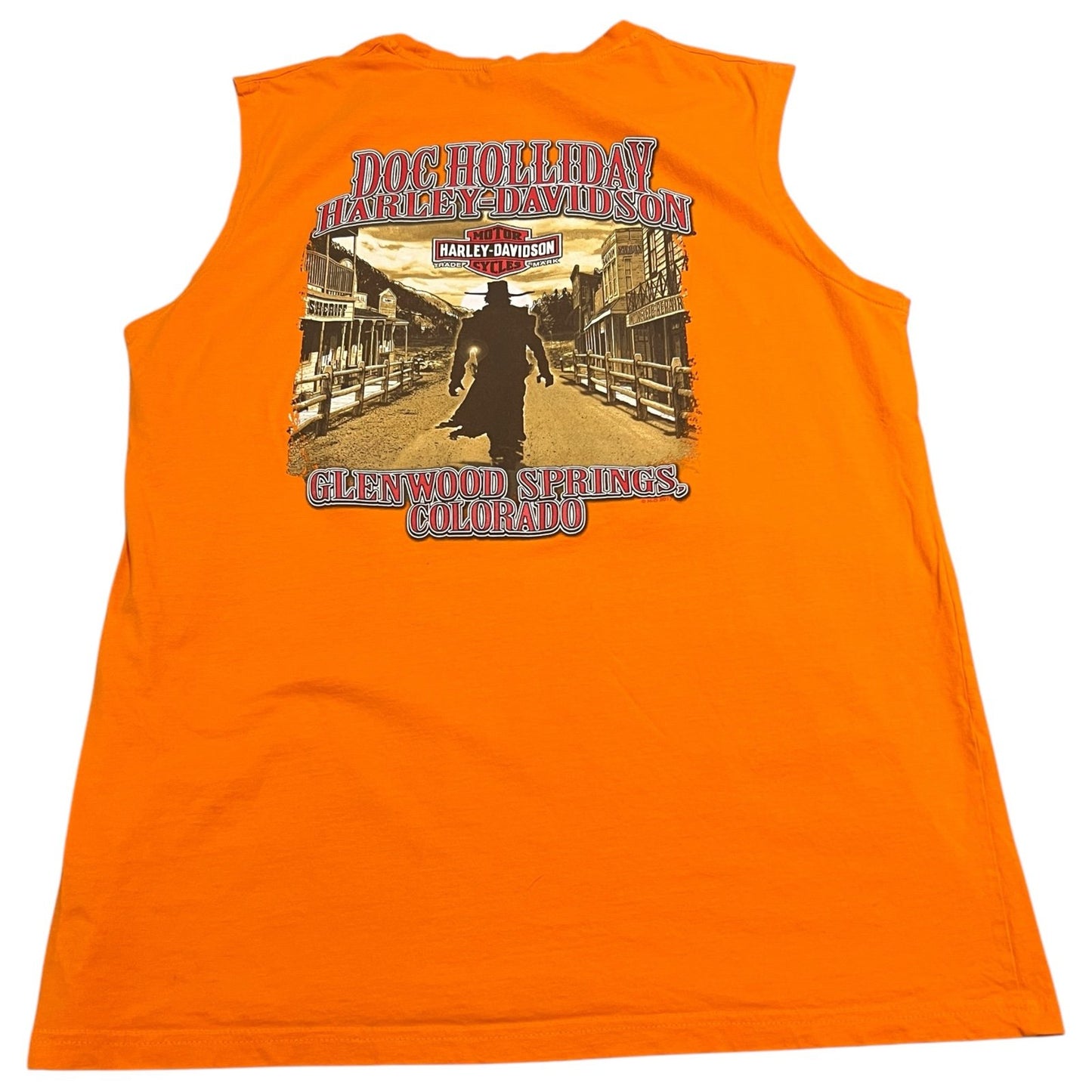 Harley Davidson Sleeveless Tank Top Shirt Womens 2XL XXL Glenwood Springs Orange