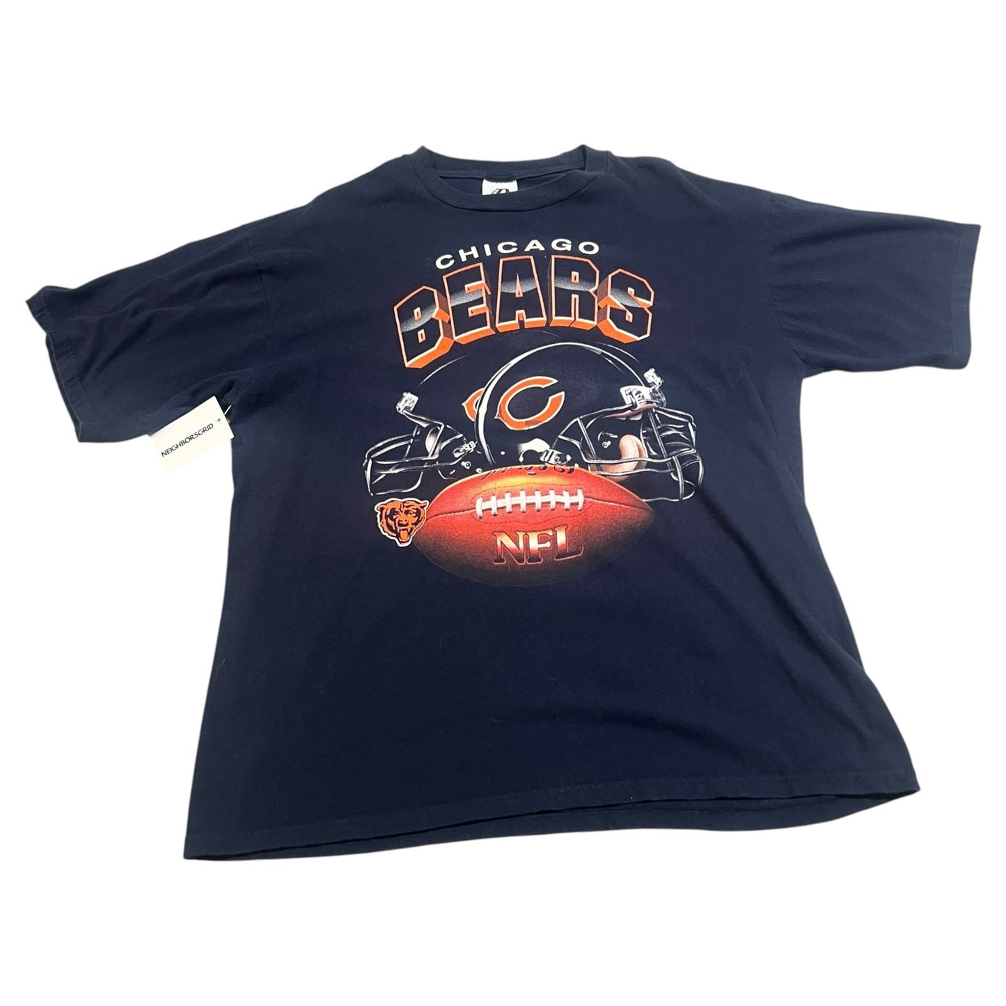 Vintage Chicago Bears NFL Shirt Mens XL Short Sleeve Navy Blue Helmet Graphic