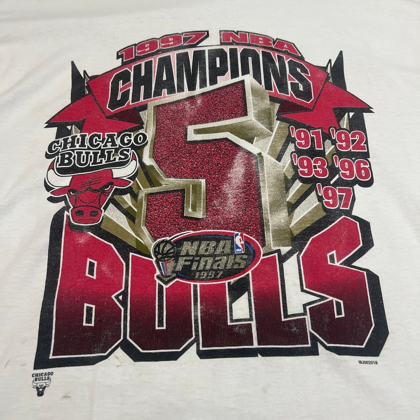 Vintage 1997 Chicago Bulls 5 Champions Shirt NBA Finals Mens XL Short Sleeve