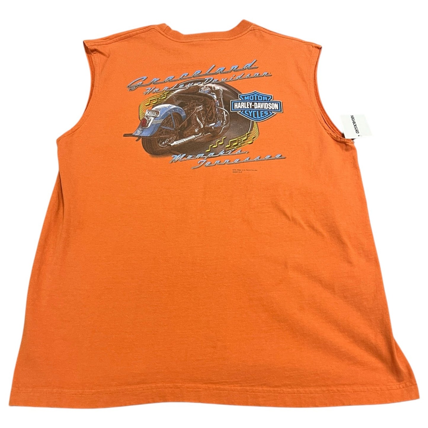 Harley Davidson Sleeveless Tank Top Shirt Mens XL Graceland Memphis Orange