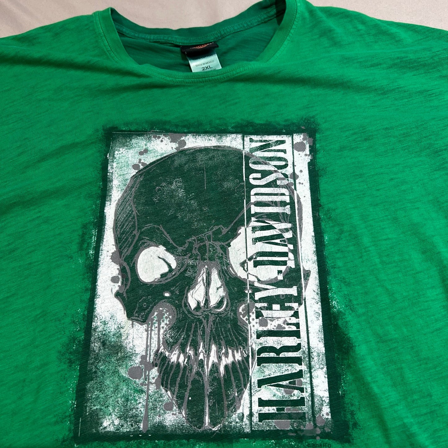 Harley Davidson Thunder Tower Columbia Shirt Mens 2XL XXL Green Short Sleeve