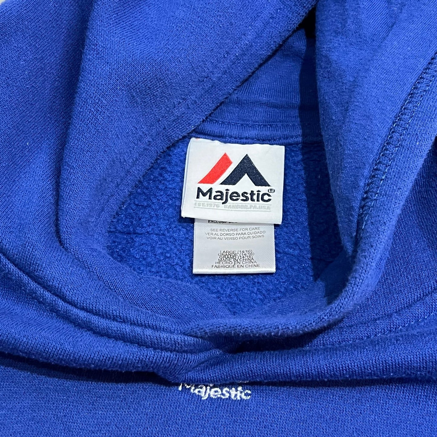 Chicago Cubs Hoodie Womans Large Sweat Shirt Blue MLB Majestic Pullover
