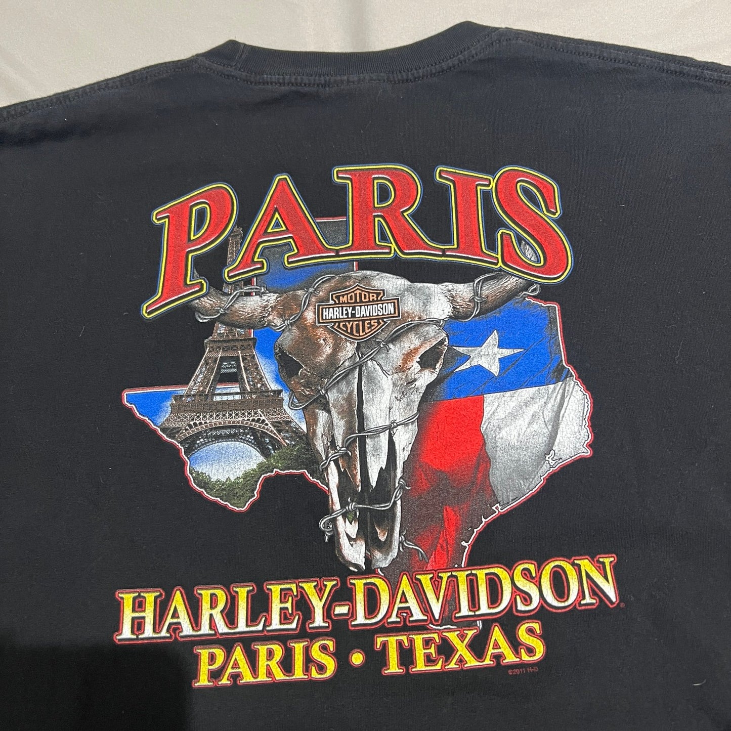 Harley Davidson Paris Shirt Mens 2XL XXL Eiffel Tower Texas State Flag Black