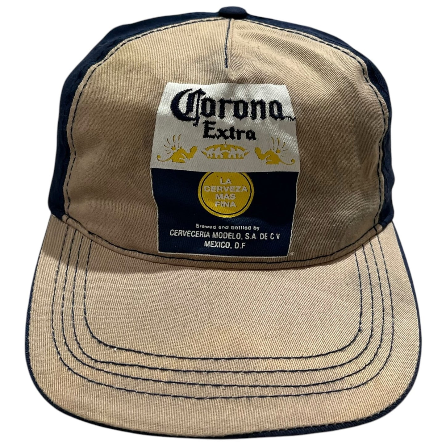 Corona Extra Beer Hat Strapback Cap Blue Brown Label Graphic