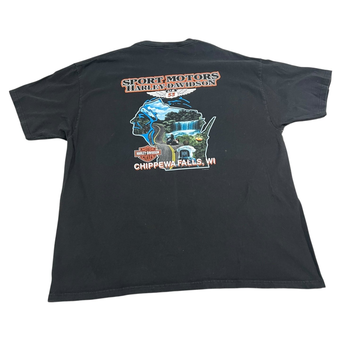 Harley Davidson Chippewa Falls Shirt Mens XL Sport Motors Clown Black Motorcycle