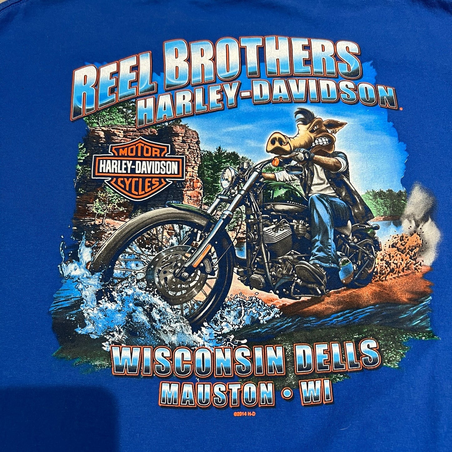 Harley Davidson Mauston Shirt Mens 2XL XXL Short Sleeve Blue Motorcycle Biker