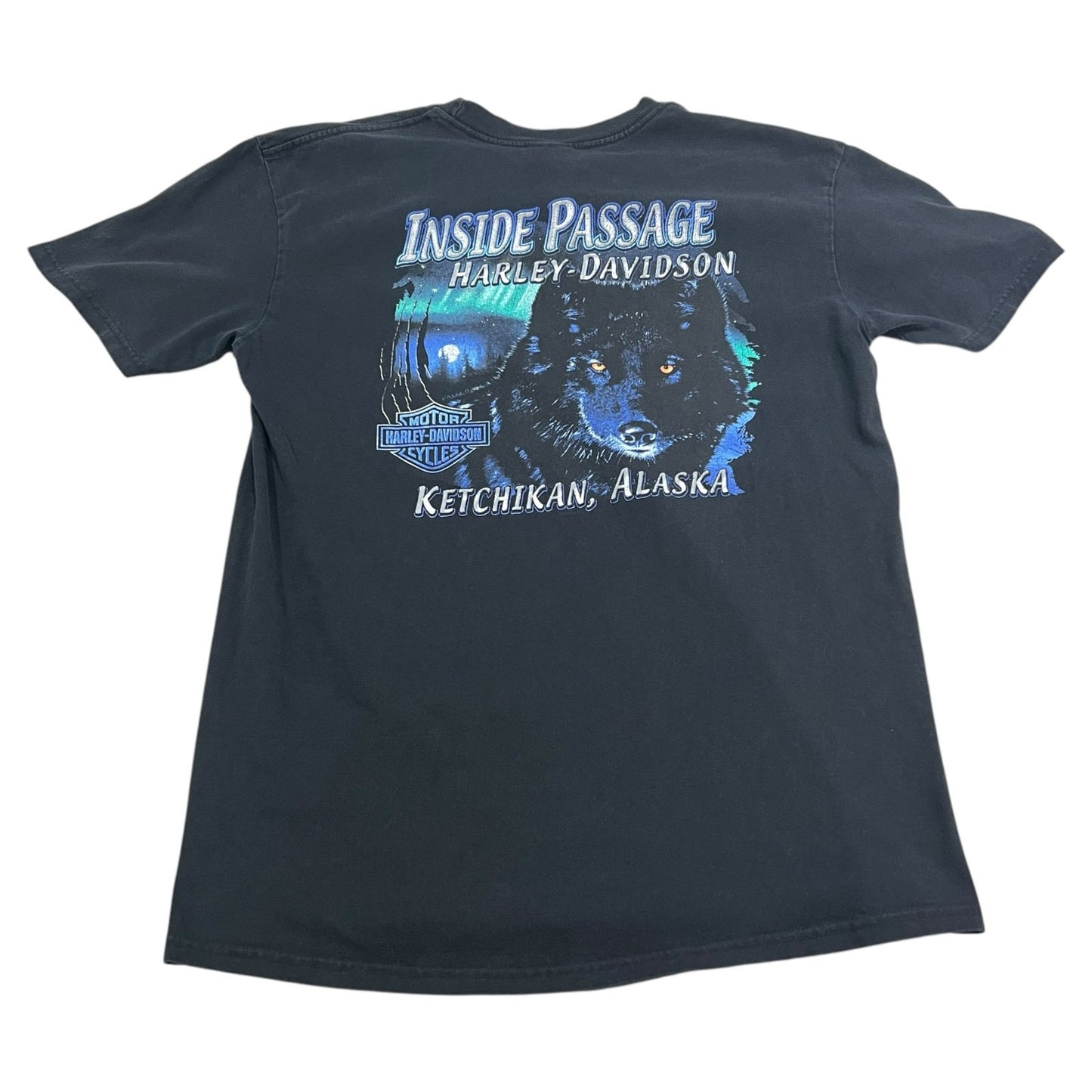 Harley Davidson Ketchikan Alaska Shirt Mens Large Inside Passage Black Wolf