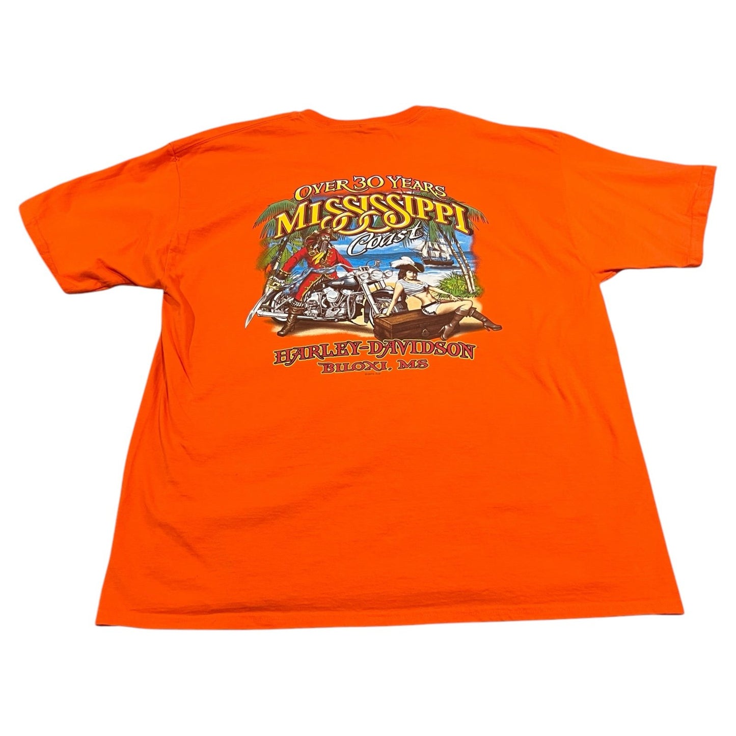 Harley Davidson Shirt Mens 2XL XXL Over 30 Years Mississippi Coast Orange Biloxi