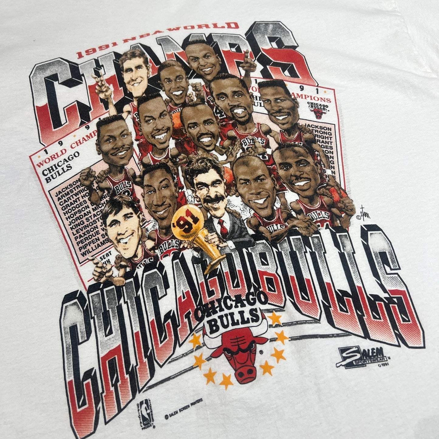 Vintage Chicago Bulls 1991 World Champs Shirt Mens XL Short Sleeve White