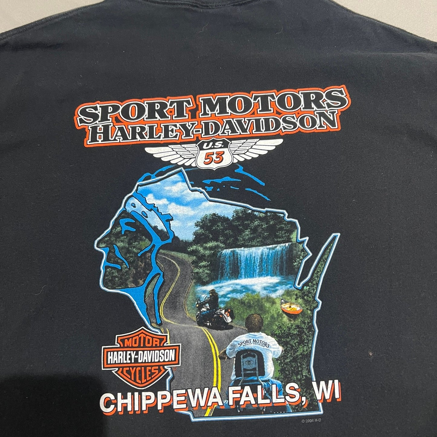 Harley Davidson Chippewa Falls Shirt Mens XL Sport Motors Clown Black Motorcycle