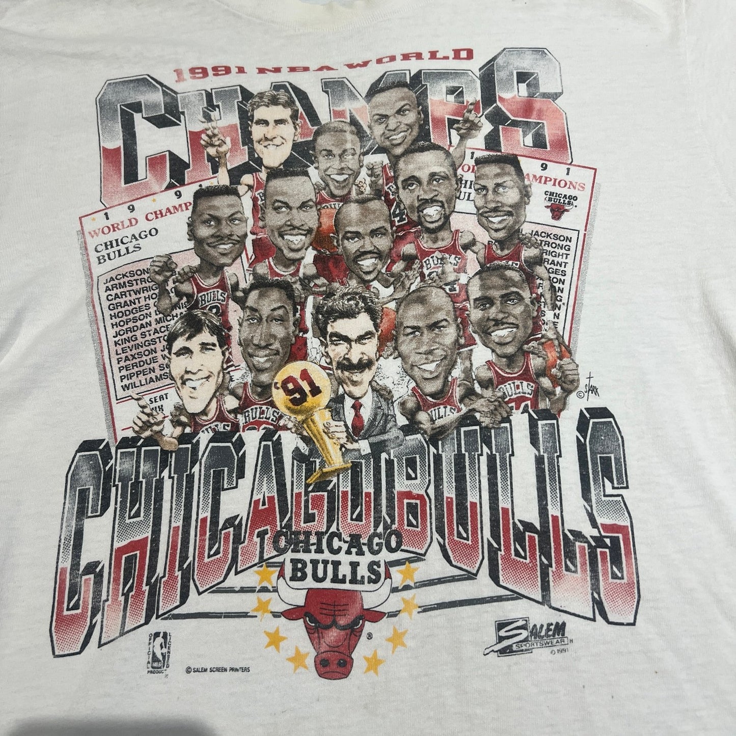 Vintage Salem Chicago Bulls 1991 World Champs Shirt Mens XL Short Sleeve White