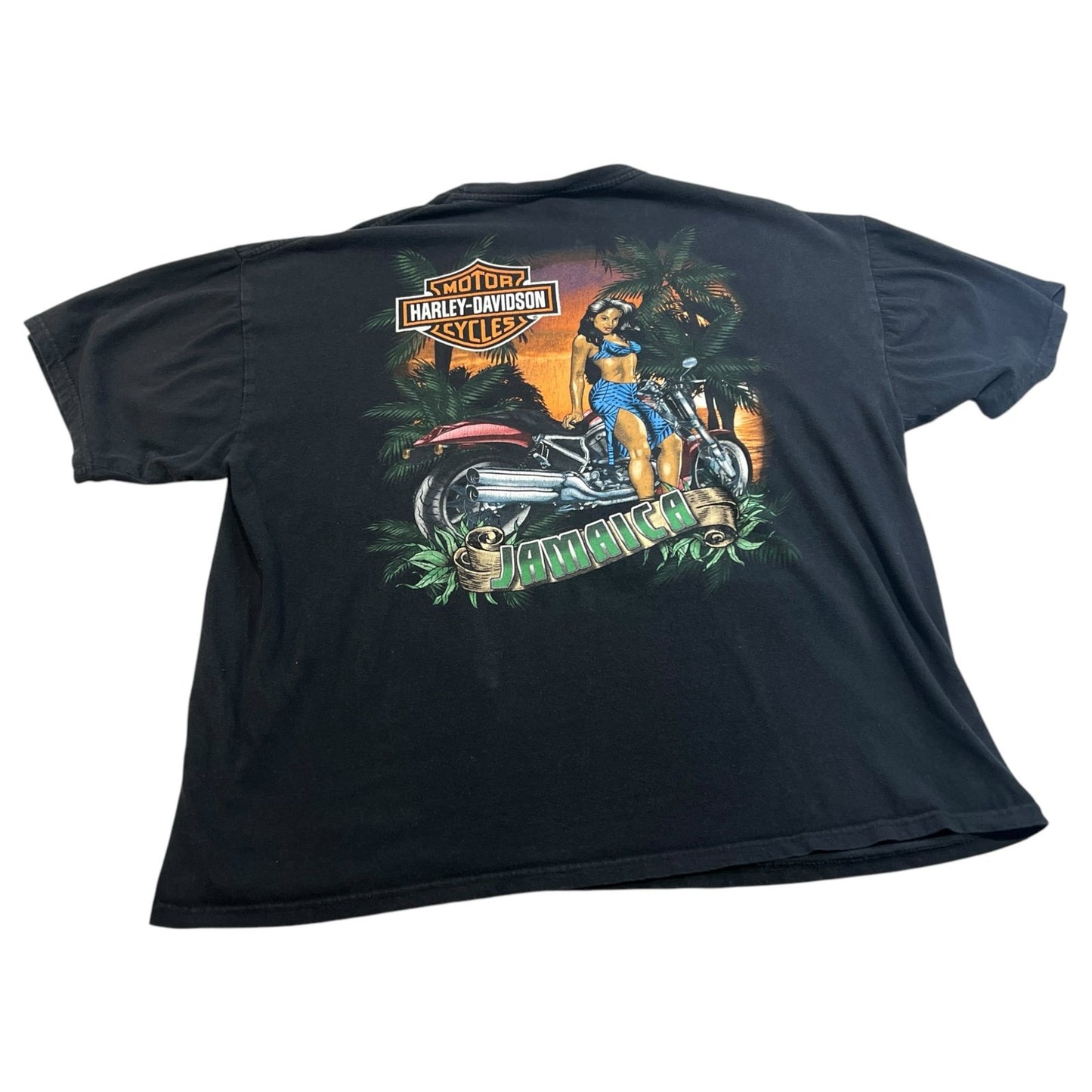Harley Davidson Jamaica Shirt Mens 2XL XXL Black Short Sleeve Motorcycle Graphic