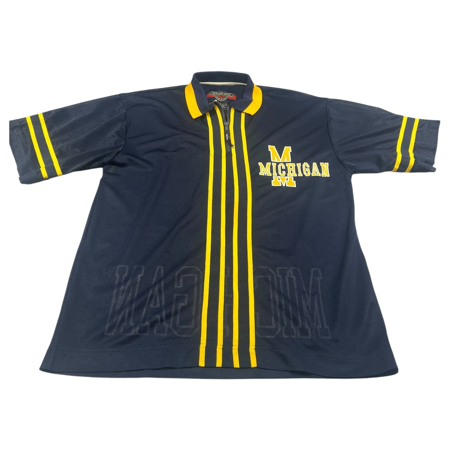 Vintage University Of Michigan Wolverines Collared Zip Up Shirt Mens XL Blue