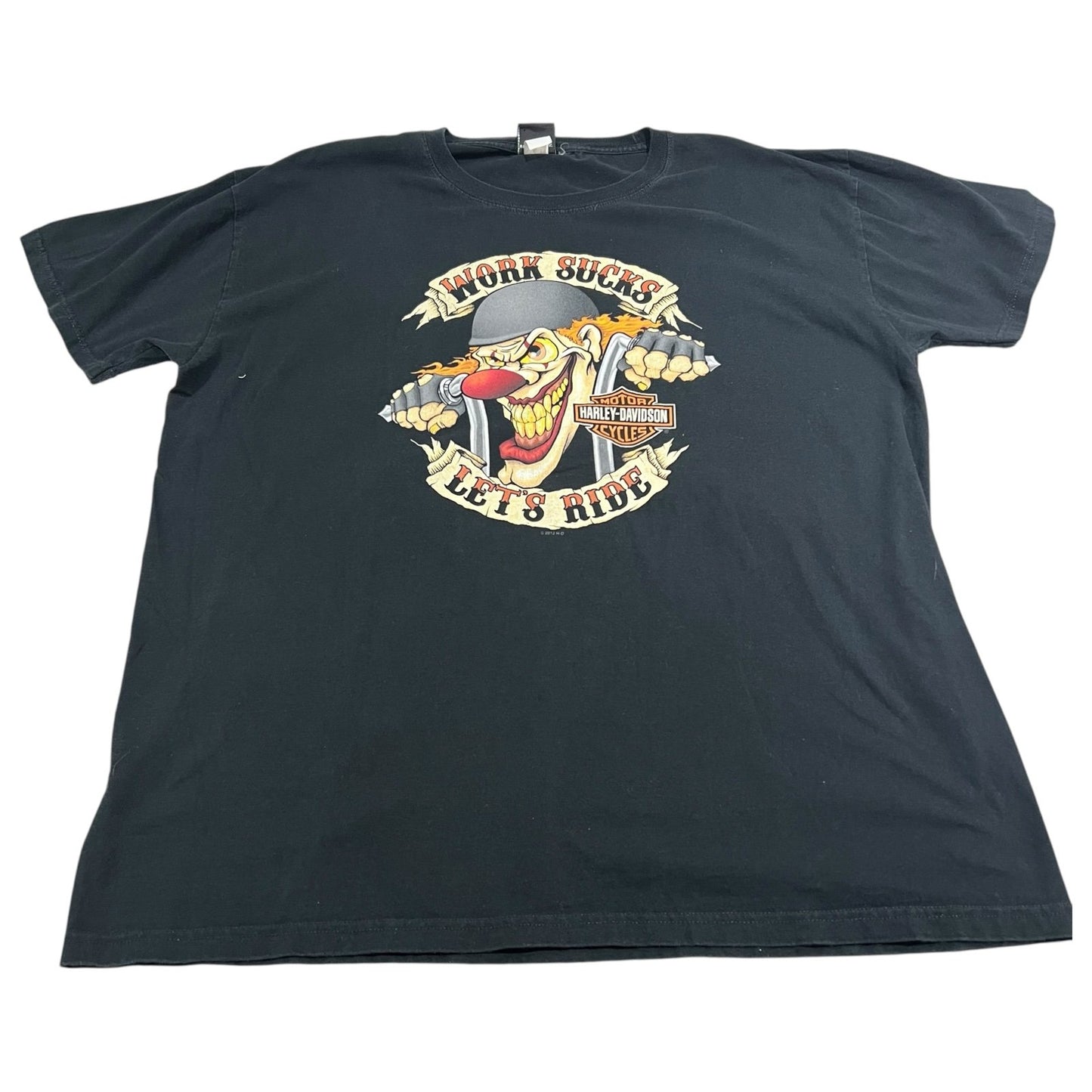 Harley Davidson Work Sucks Lets Ride Clown Shirt Mens 2XL XXL Black Short Sleeve