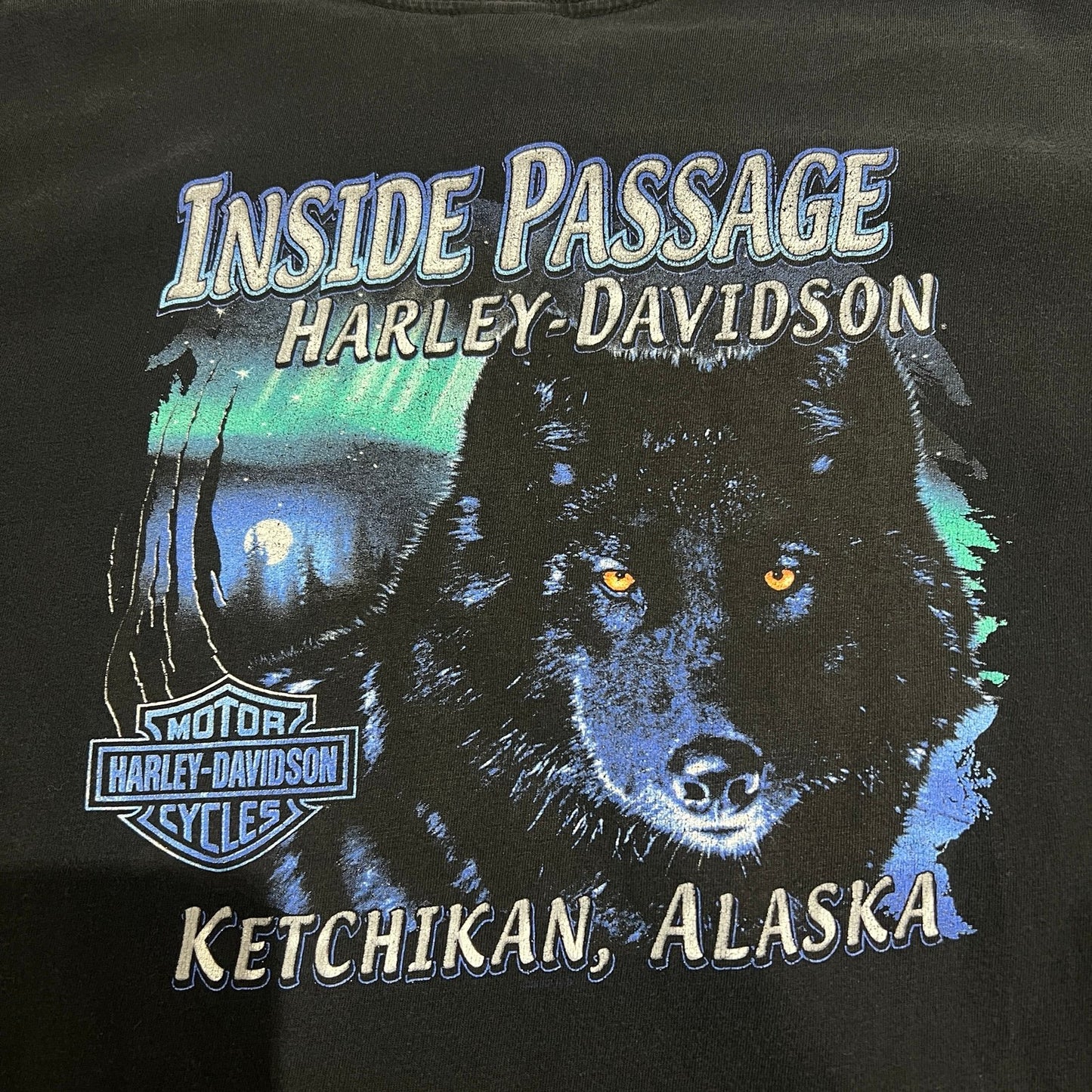 Harley Davidson Ketchikan Alaska Shirt Mens Large Inside Passage Black Wolf