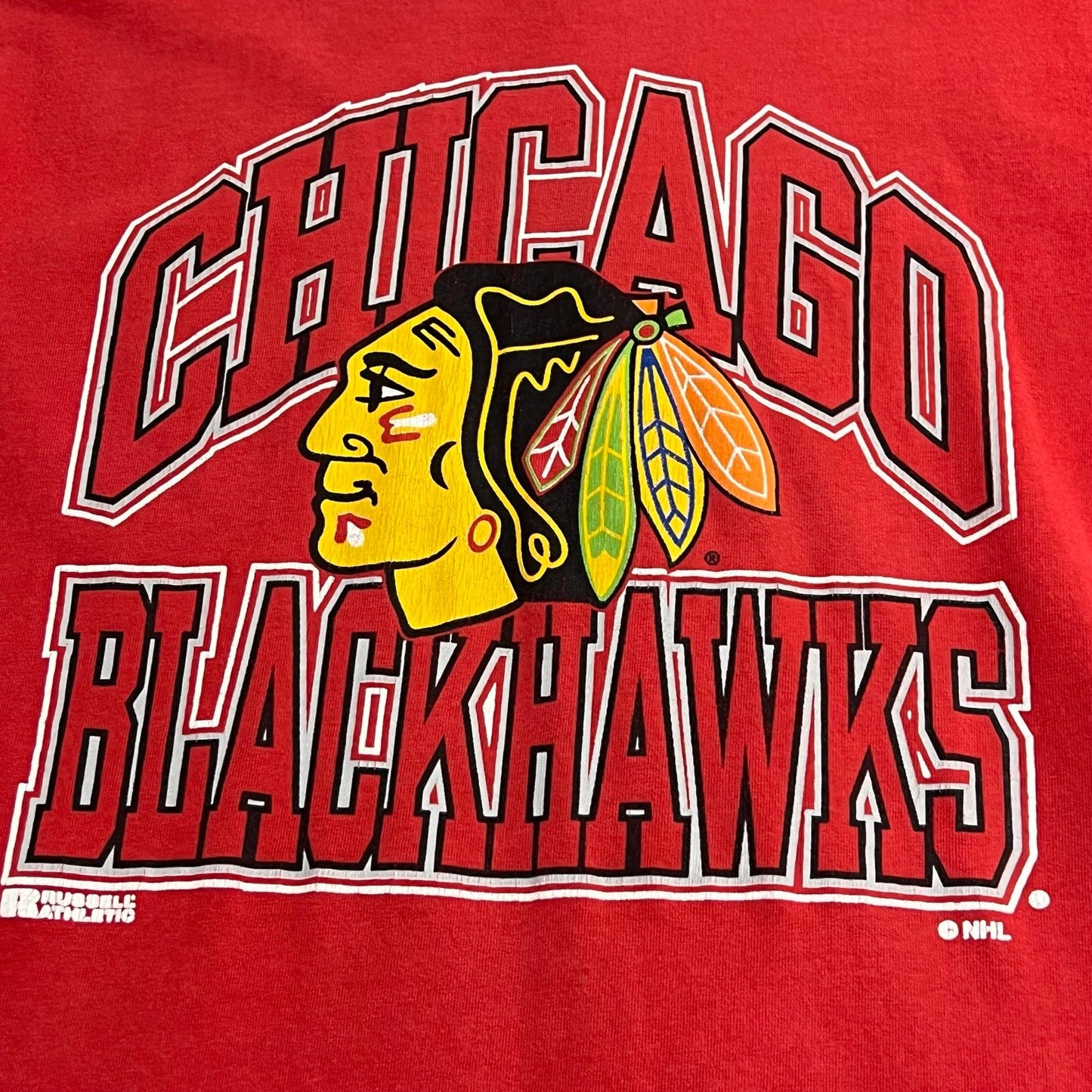 Vintage 90's Chicago Blackhawks Shirt Kids Youth large Russell Athletic NHL Red