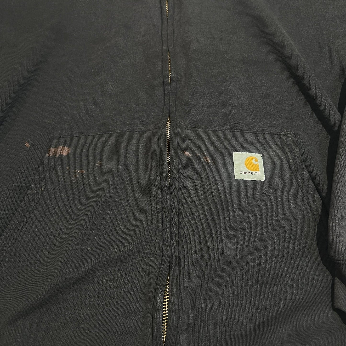 Carhartt Full Zip Hooded Sweatshirt Mens 2XL XXL Workwear Black Distressed