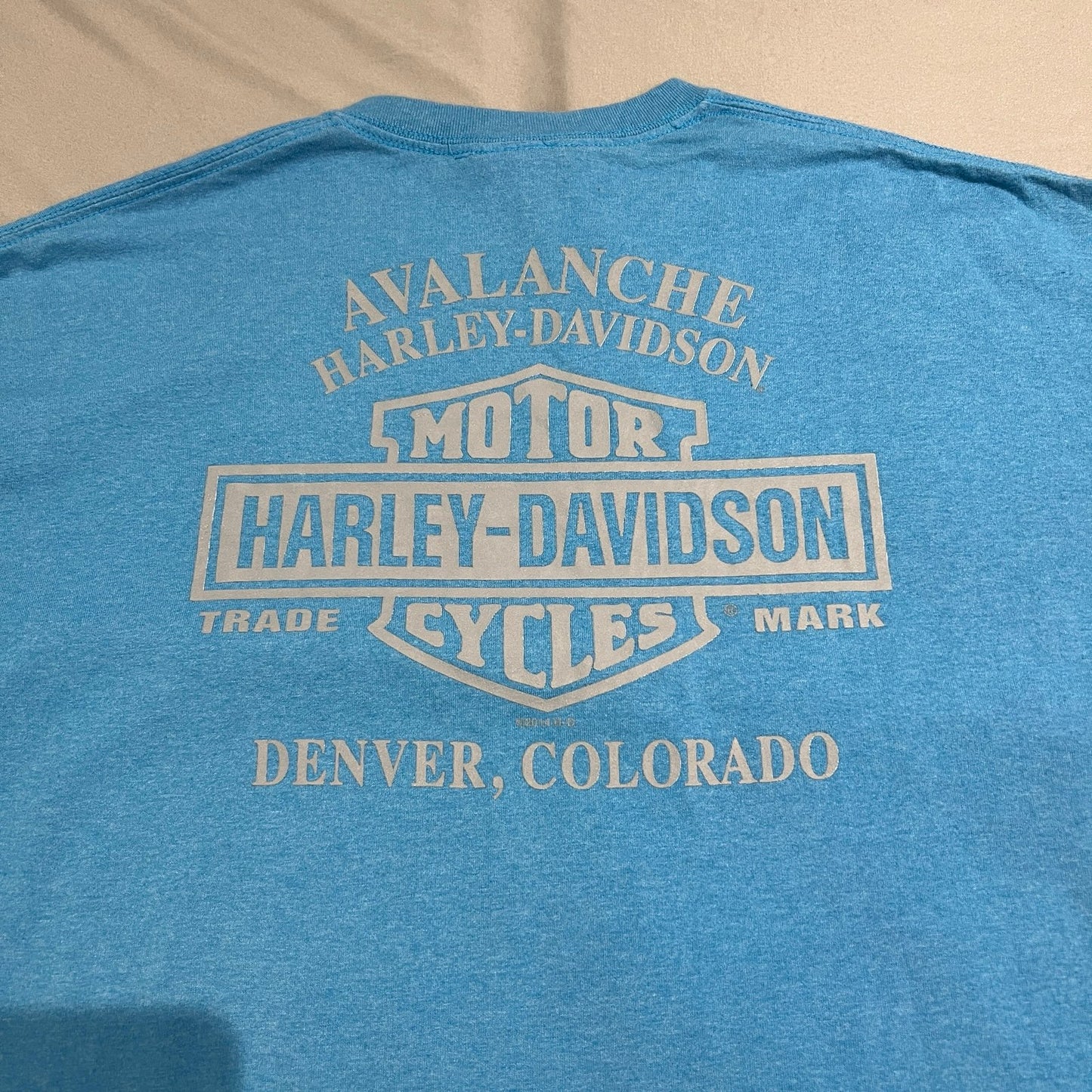 Harley Davidson Shirt Mens 2XL XXL Short Sleeve Blue Denver Motorcycle Biker
