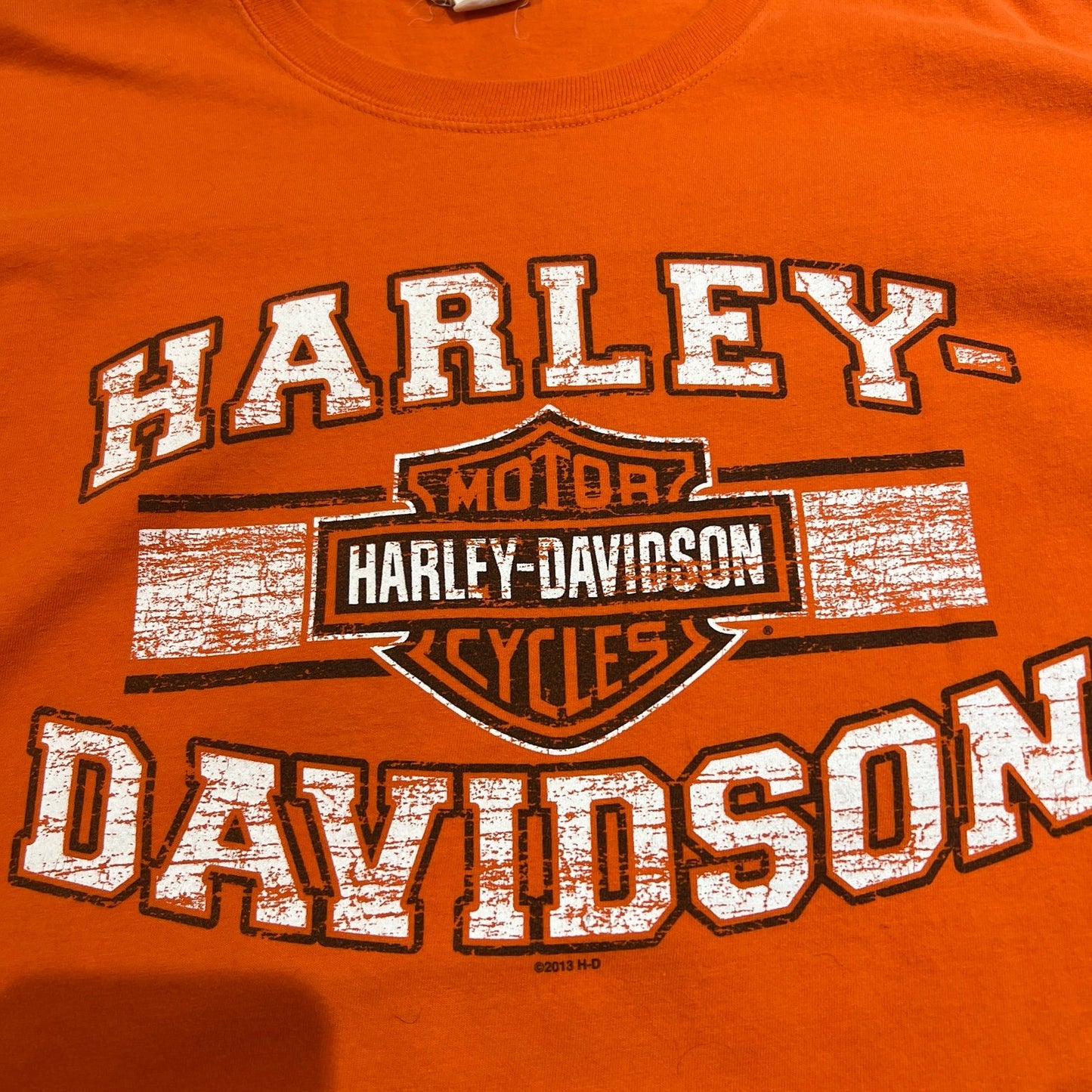 Harley Davidson Hanes Vehicle City Flint Mens 2XL XXL Orange Short Sleeve