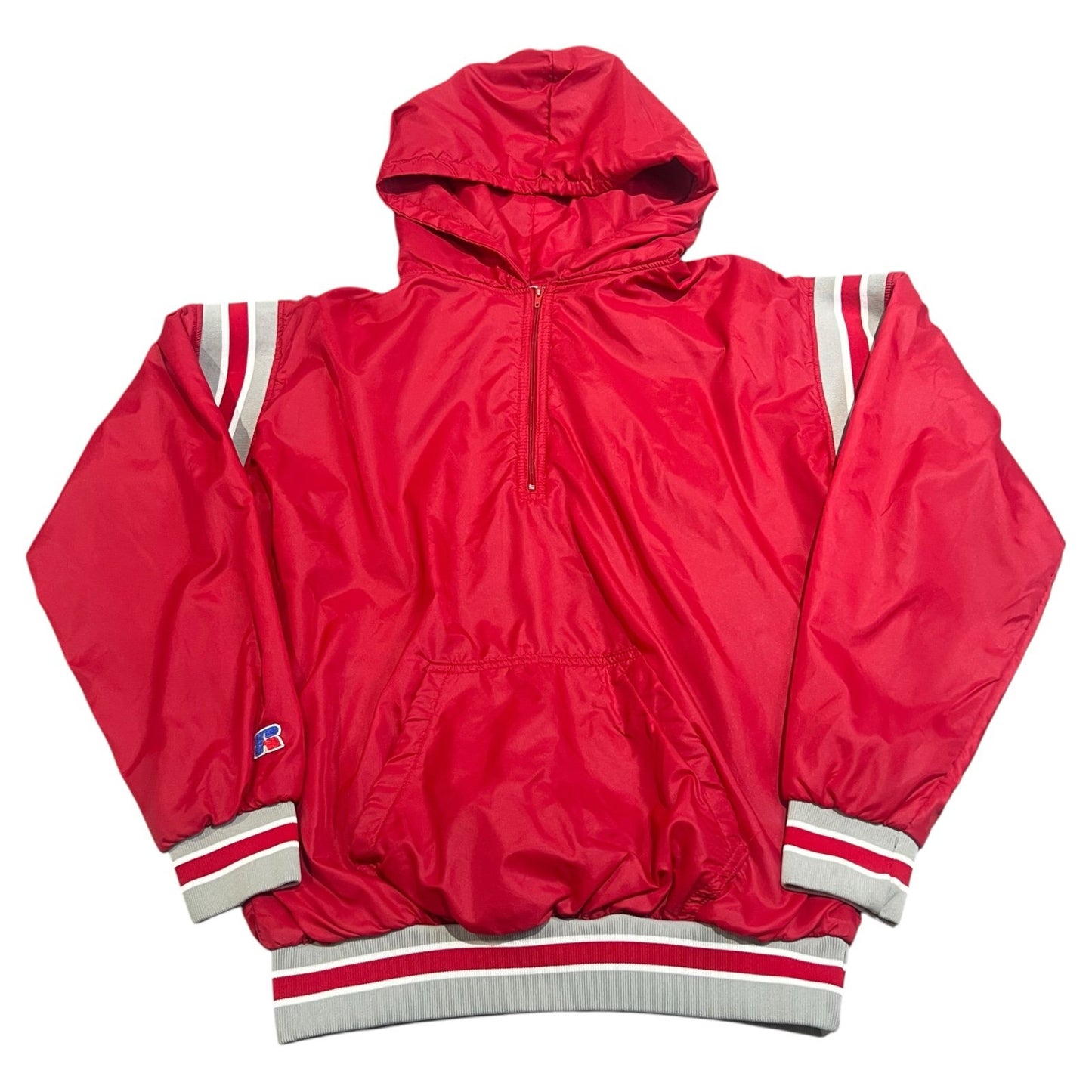 Vintage Russell Athletic Hooded Windbreaker Jacket Mens Medium Red Pullover