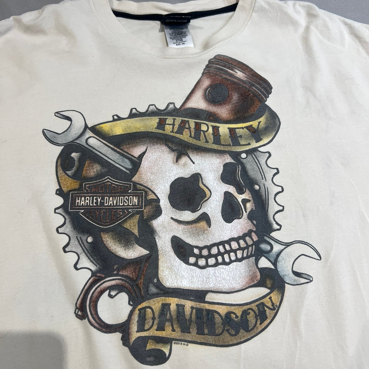 Harley Davidson Of Bloomington Indiana Shirt Mens 2XL XXL White Skull Tools