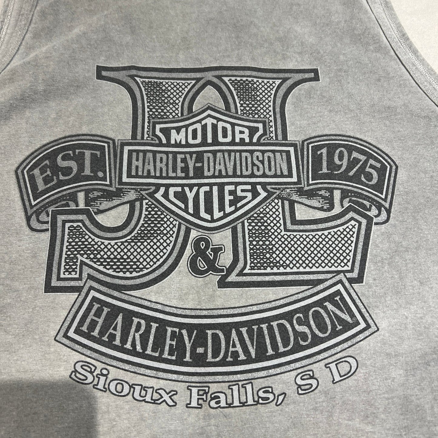 Harley Davidson Sleeveless Tank Top Shirt Mens 2XL XXL Gray Sioux Falls Skull