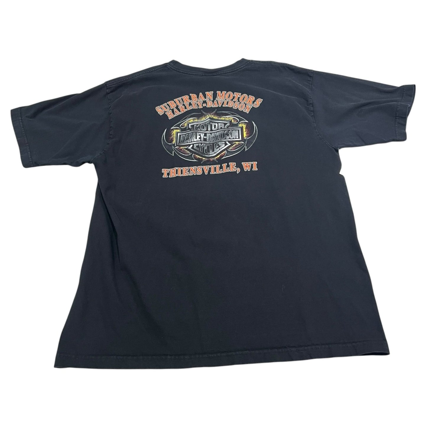 Harley Davidson Thiensville Shirt Mens XXL 2XL American Eagle Black Short Sleeve