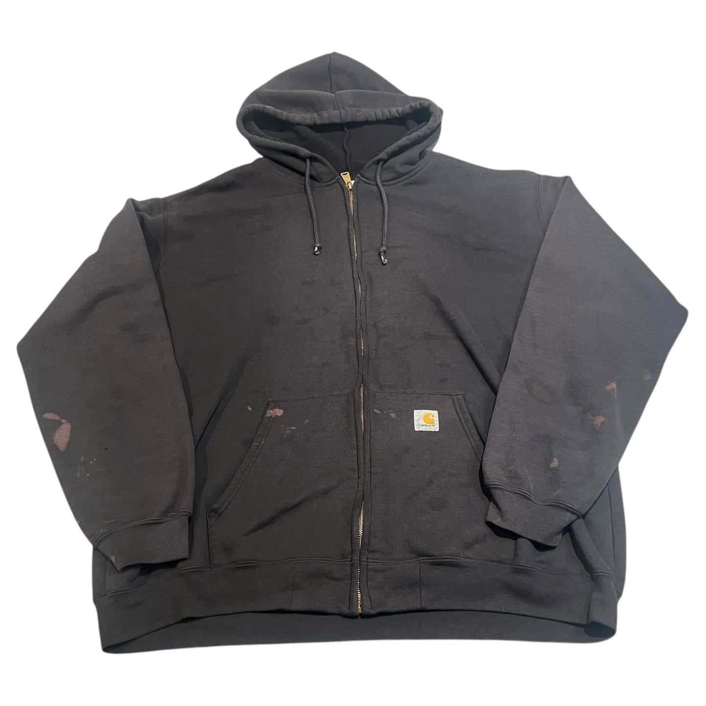 Carhartt Full Zip Hooded Sweatshirt Mens 2XL XXL Workwear Black Distressed