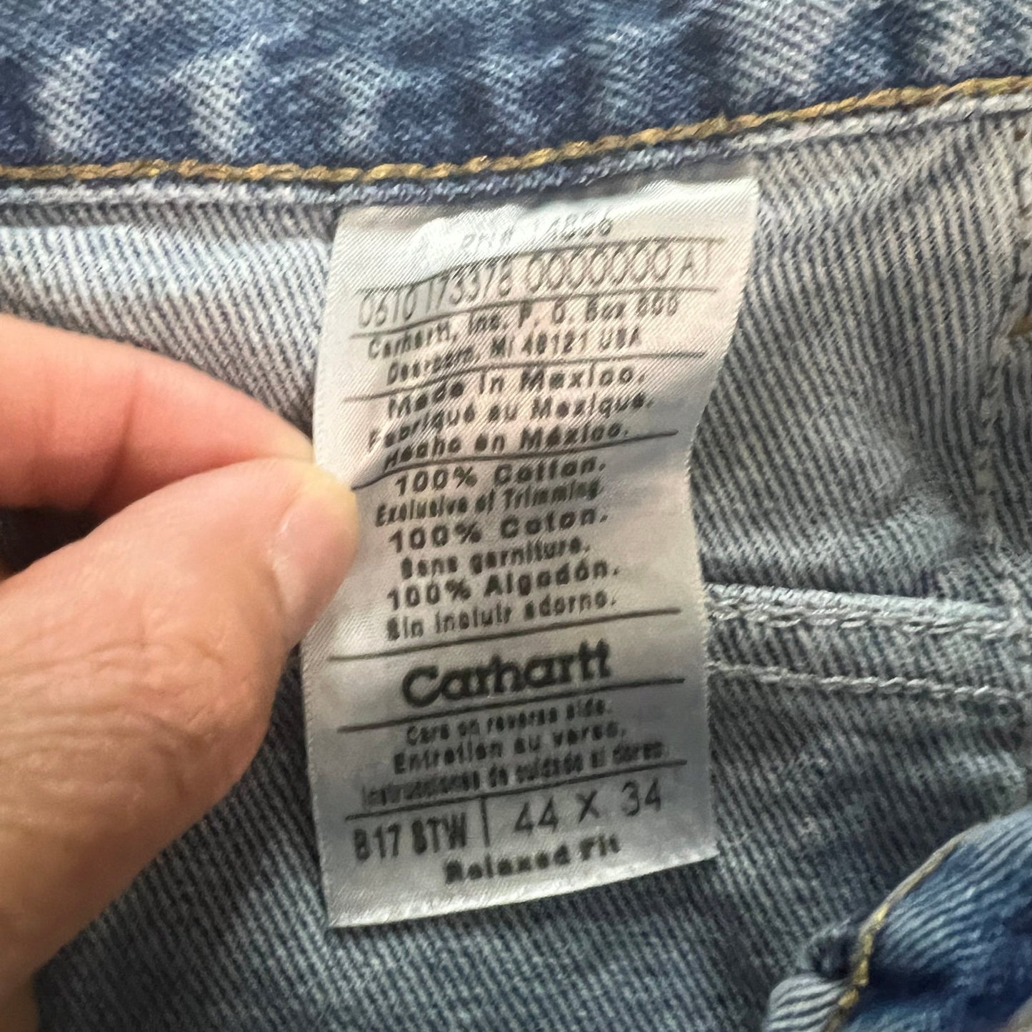 Carhartt Jeans Mens 44x34 Blue Denim B17 STW Relaxed Workwear Rugged Outdoors
