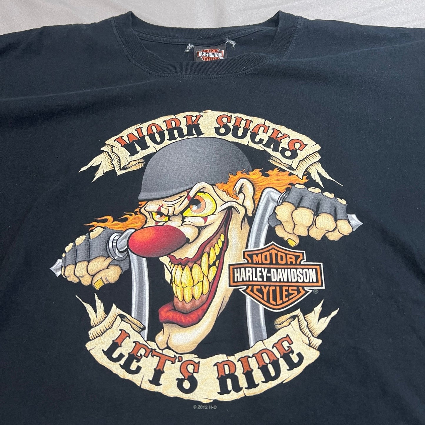 Harley Davidson Work Sucks Lets Ride Clown Shirt Mens XXL 2XL Black Jamestown