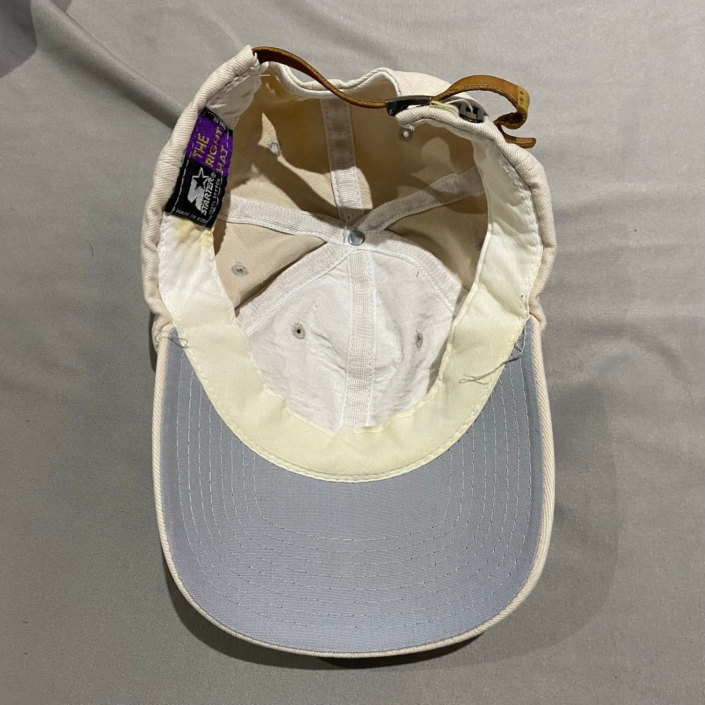 Vintage 90's STARTER Leather Strapback Hat Cream White Adjustable Adult