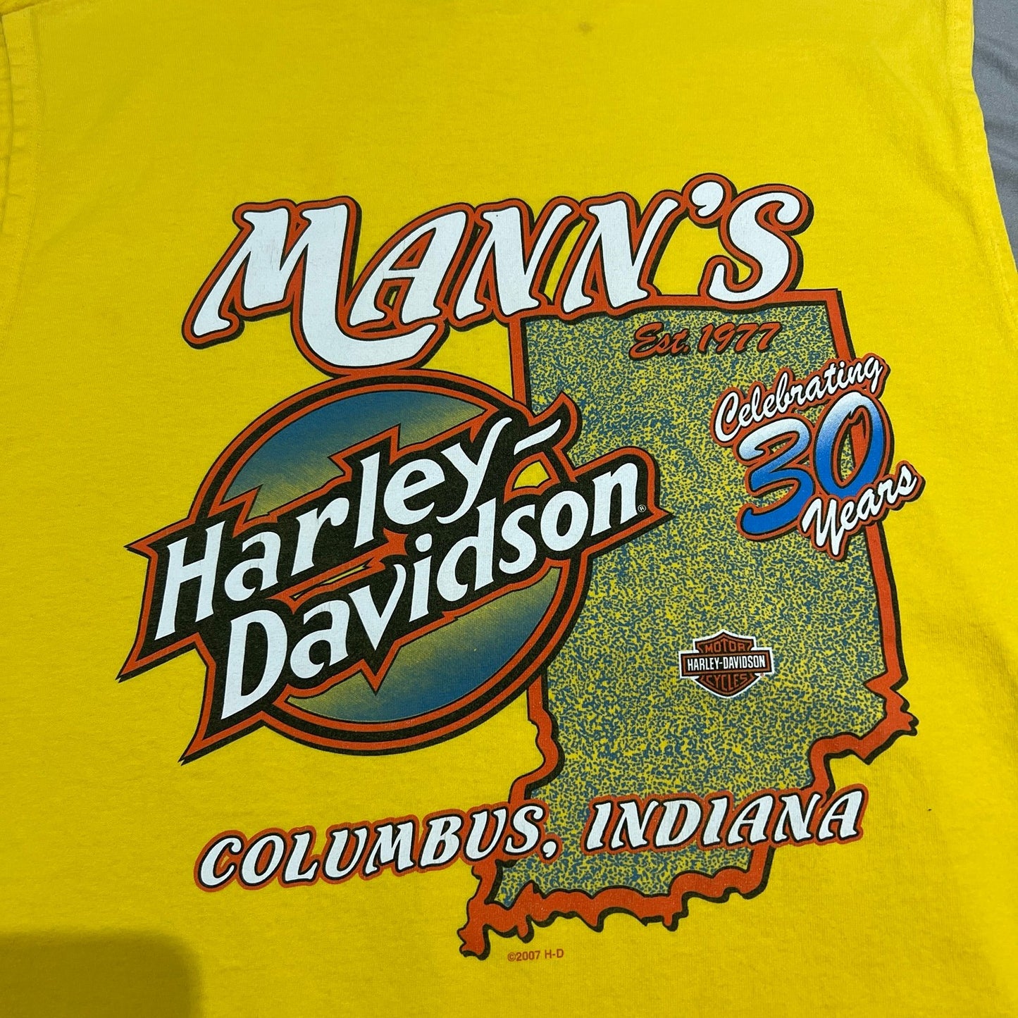 Harley Davidson Mann's Columbus Sleeveless Tank Top Shirt Mens XL Yellow