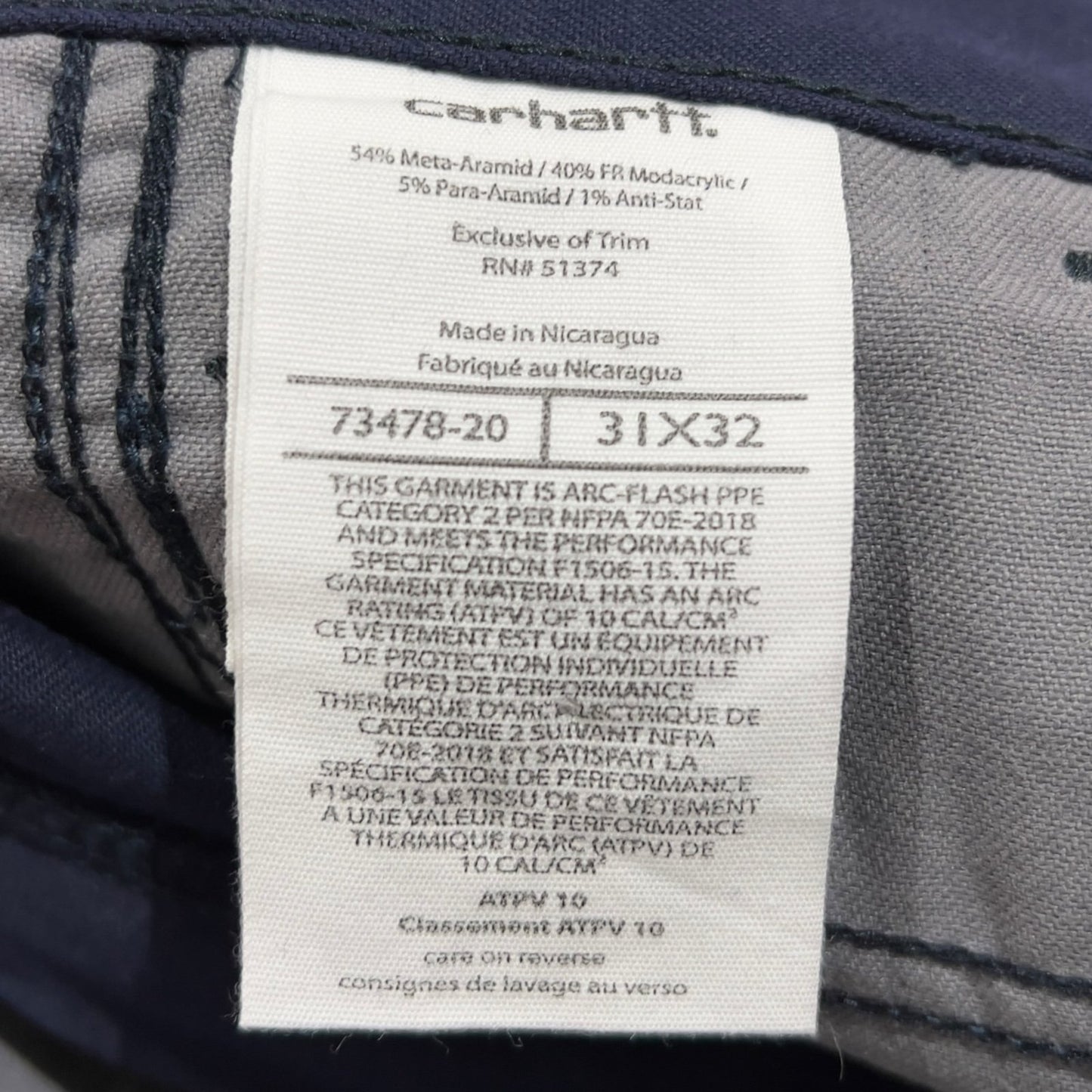 Carhartt Cargo Pants Mens Workwear Khakis Blue 73478-20 Fire Resistant FR Cat 2