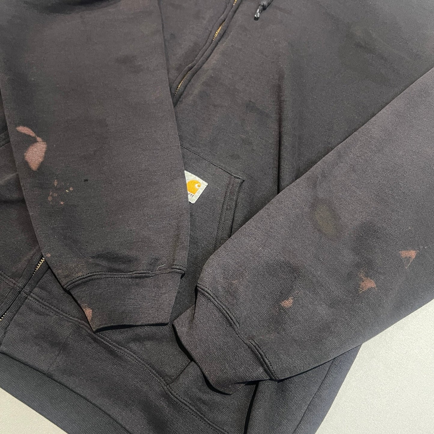 Carhartt Full Zip Hooded Sweatshirt Mens 2XL XXL Workwear Black Distressed