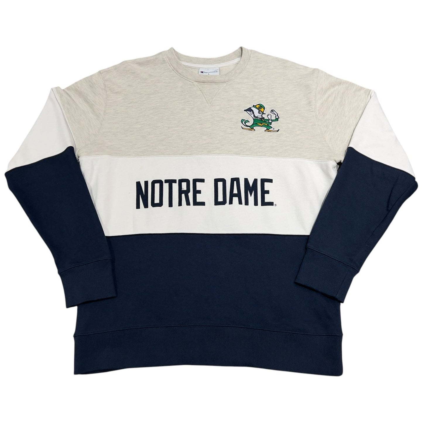 Champion Notre Dame Crewneck Sweater Mens Large Pullover NCAA Colorblock Blue