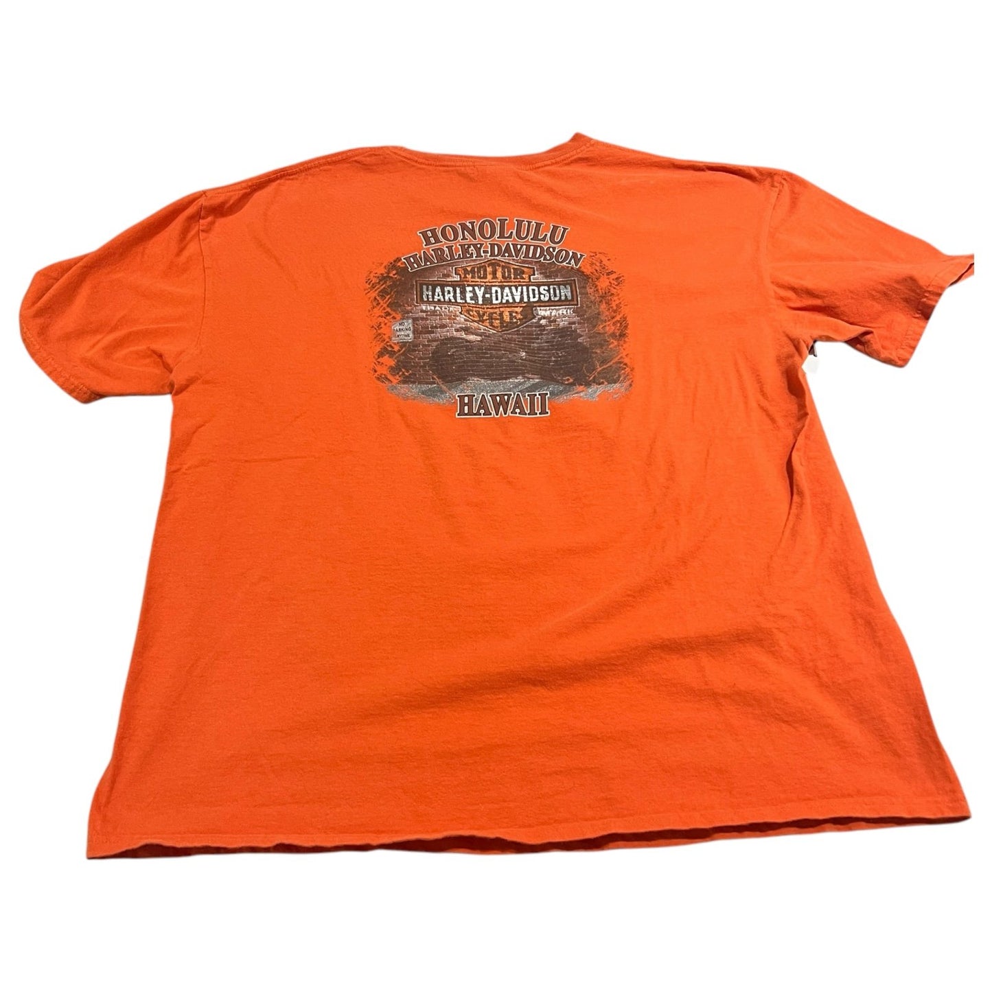 Harley Davidson Honolulu Hawaii Shirt Mens 2XL XXL Short Sleeve Orange Flames