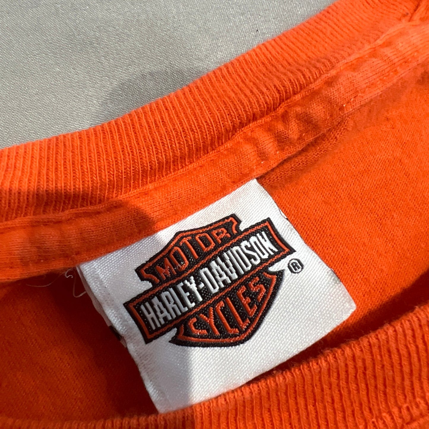 Harley Davidson Hanes Vehicle City Flint Mens 2XL XXL Orange Short Sleeve