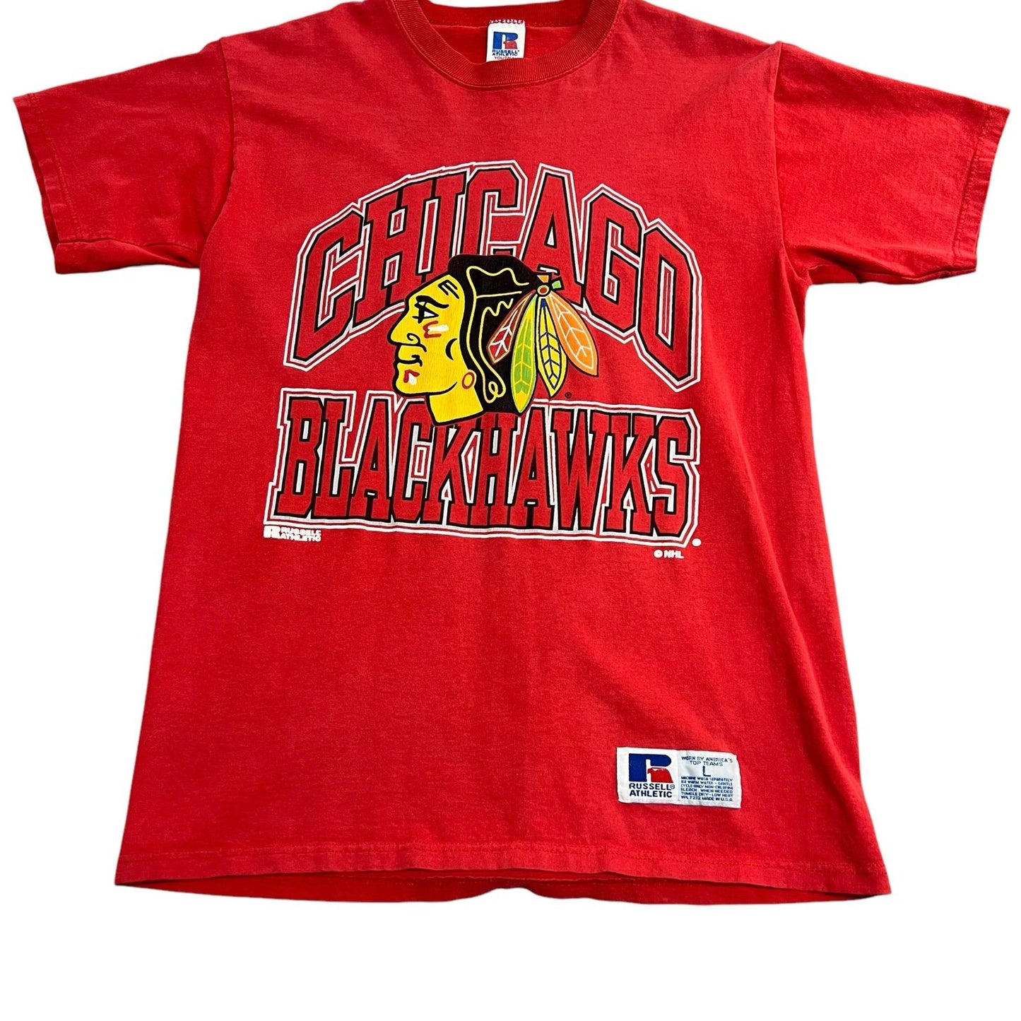 Vintage 90's Chicago Blackhawks Shirt Kids Youth large Russell Athletic NHL Red