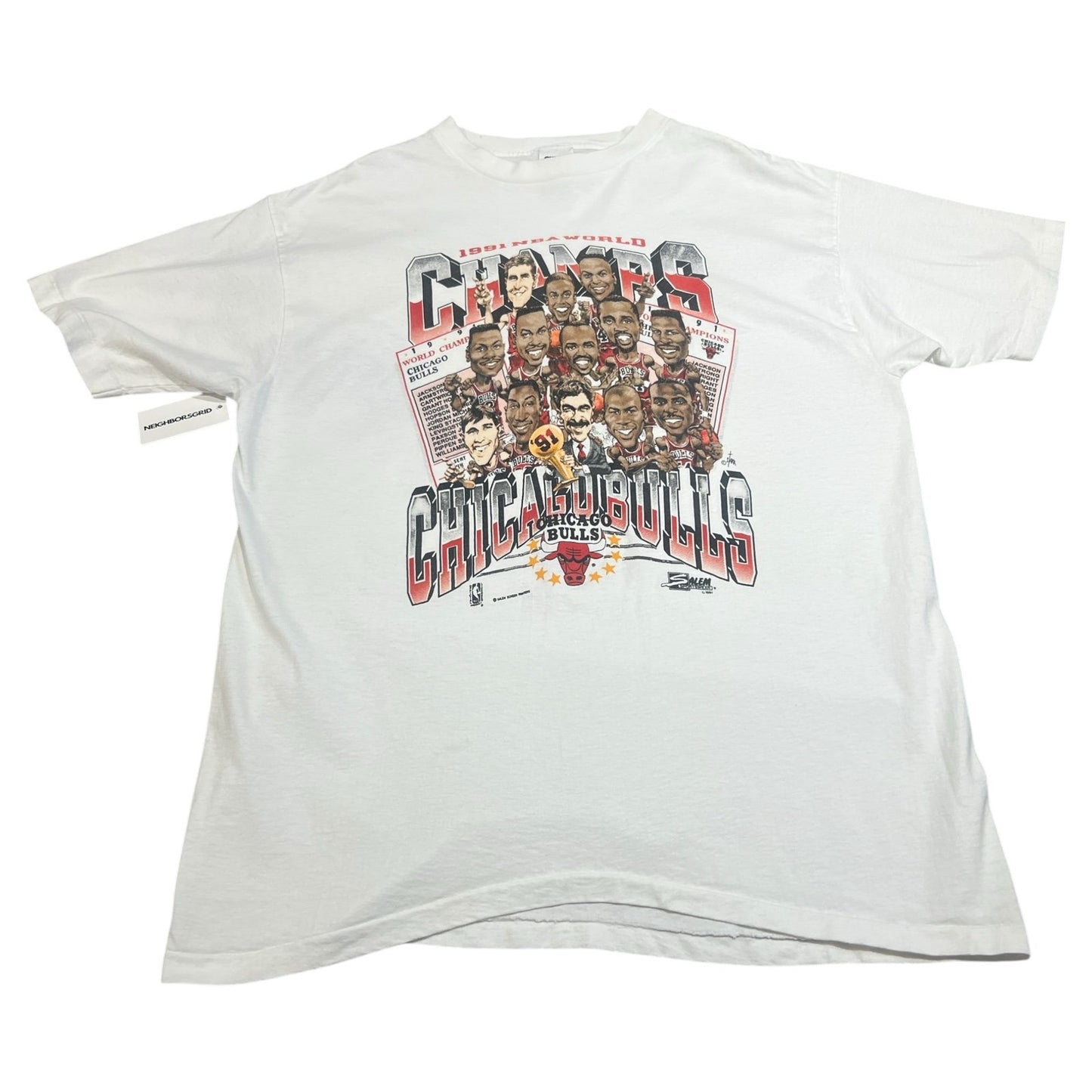 Vintage Chicago Bulls 1991 World Champs Shirt Mens XL Short Sleeve White
