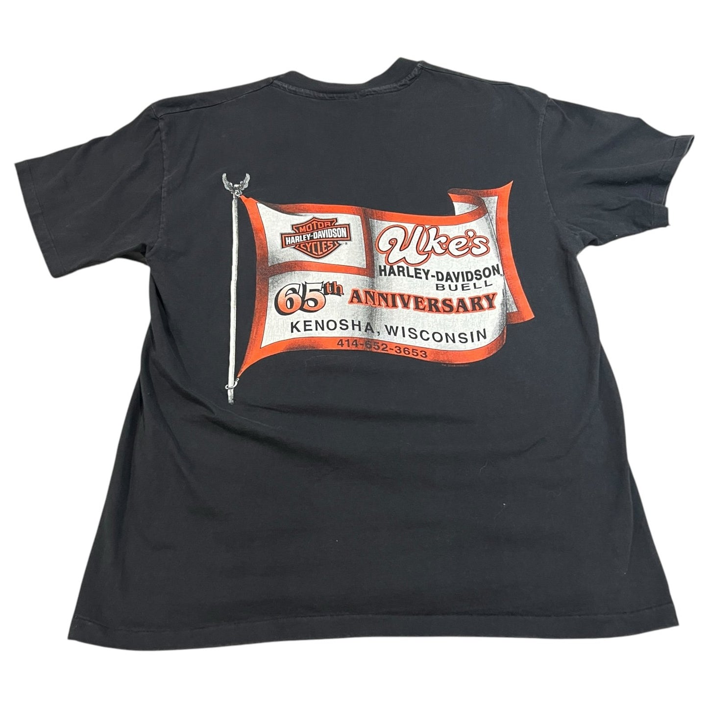 Vintage Harley Davidson Uke's 65th Kenosha Shirt Womens Large Black Eagle